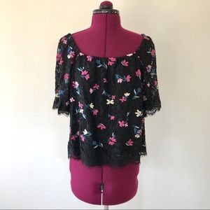 Rebecca Taylor Layla Floral Embroidered Lace Top